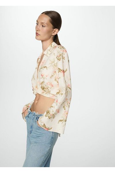 MANGO Woman Μπλούζα λινό με floral σχέδιο