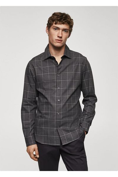 MANGO Man Cămașă din bumbac flanel în carouri