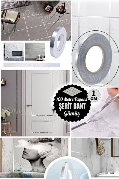 Munico 2 Adet Parlak Gümüş Yapışkanlı Derz Bandı 1 Cm x 50 Metre Gümüş Kendin...