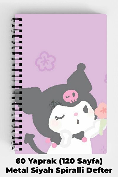 Anime Marketi Pembe Kuromi Tasarımlı A5 Spiralli Sert Kapak Defter 120 Sayfa
