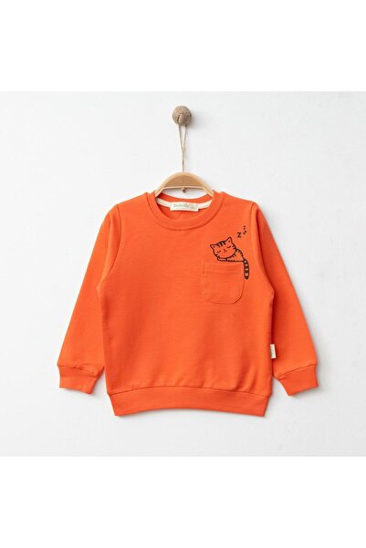 Hira Sweatshirt Uykucu Kedi Baskılı Mercan