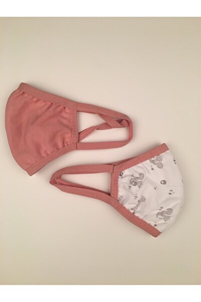 Bibaby Organik Maske 2li Sincaplı Beyaz - Pembe