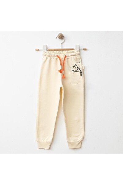 Hira Eşofman Altı Uykucu Kedi Baskılı Bej