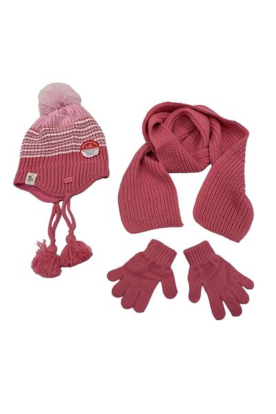 Kitti Gloves Scarf Beanie Set Dark Pink