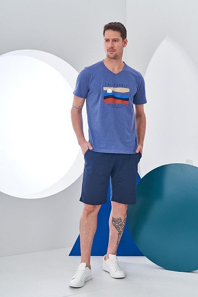 PJS 24304 Men's V-Neck Sports Shorts Set