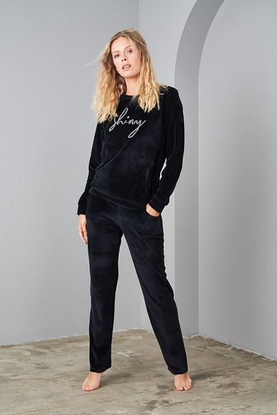 PJS 24579 بدلة رياضية نسائية مخملية برقبة دائرية