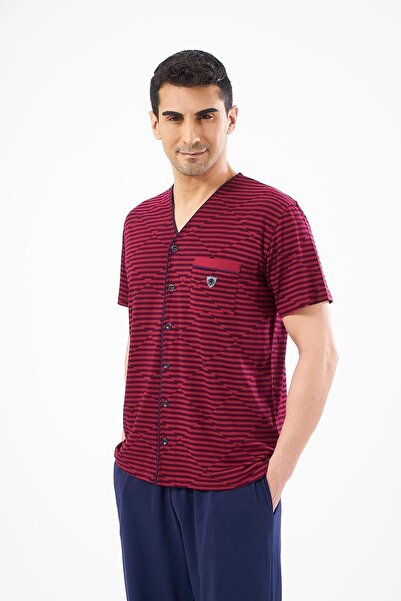 PJS 22305 Ανδρική φόρμα πιτζάμα με ριγέ κουμπιά