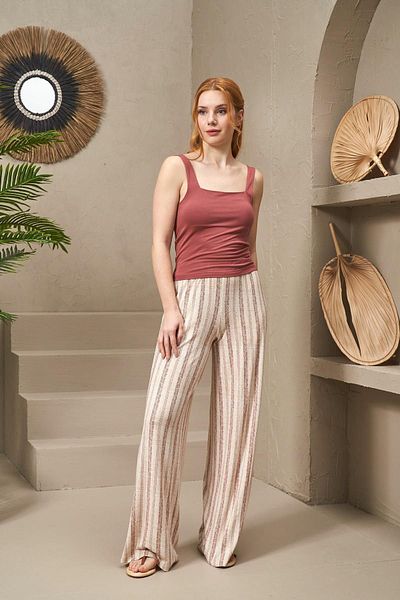 PJS 25133 Women's Strap Wide Leg Striped Trousers Set