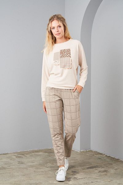 PJS 24588 Women's Soft Plaid Sports Suit