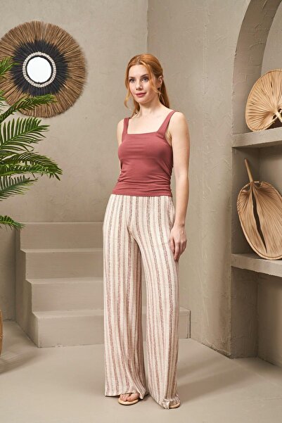 PJS 25133 Жіночий комплект з підтяжками та широкими штанинами в смужку