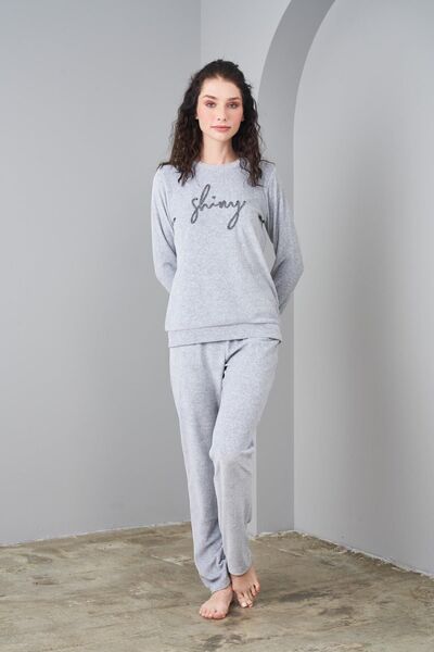 PJS 24579 Kadın Sıfır Yaka Kadife Spor Takım