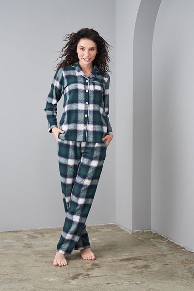 PJS 24562 Costum de pijama cu nasturi de flanel pentru femei