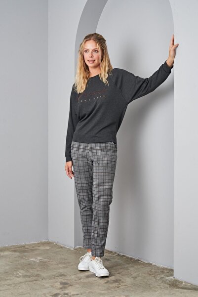 PJS 24590 Women's Soft Beaded Embroidered Plaid Sports Set