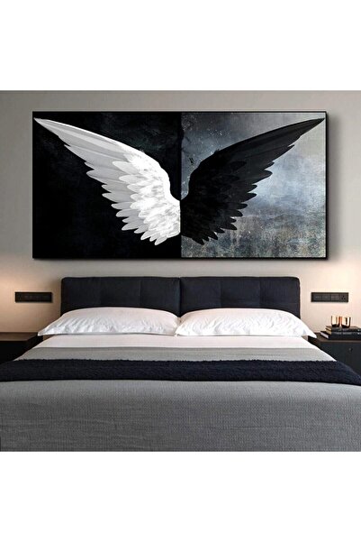 Şehzat Siyah Beyaz Kanat Kanvas Tablo