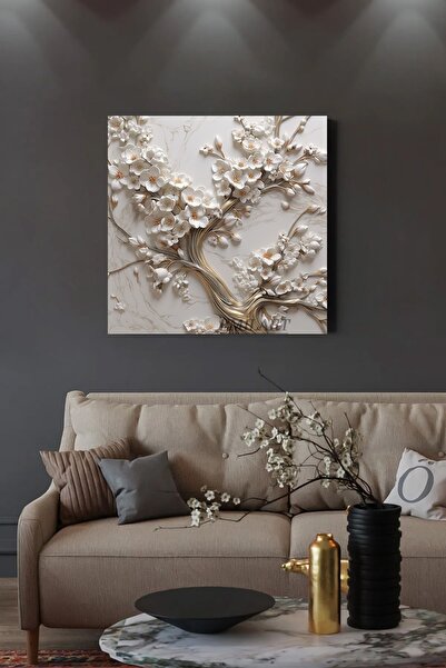 Şehzat Özel Tasarım Beyaz Çiçekli Ağaç HD Kalite Kanvas Tablo Ev,Ofis Şıklık ...
