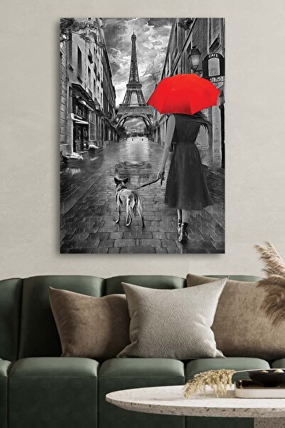 Şehzat Kanvas Tablo Baskılı Yağlıboya Paris Eyfel Kırmızı Şemsiyeli Kadın Ev ...