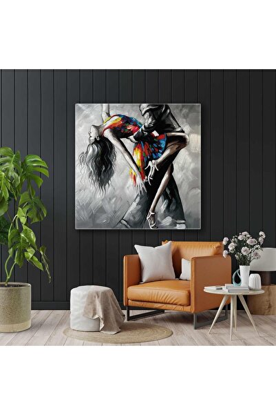 Şehzat Tutkulu Dans Eden Çift Fırça İzleri Elbise Kare Kanvas Tablo