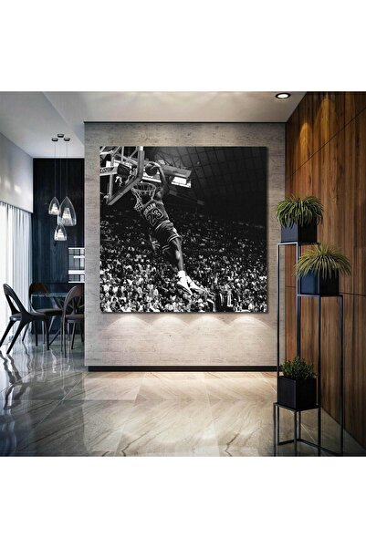 Şehzat Michael Jordan Efsane Smaç Chicago Bulls Basketbol Siyah Beyaz Kare Kanvas Tablo