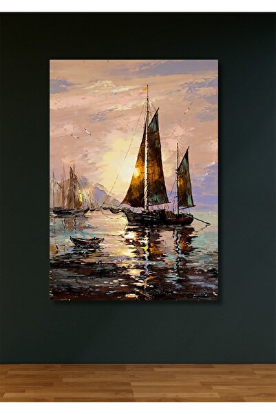 Şehzat Günbatımı Yelkenli Kanvas Tablo - Salon Oturma Yatak Odası Ofis Antre ...