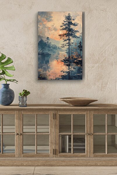 Şehzat Doğal Göl Kenarı Ağaç Yağlı Kanvas Tablo