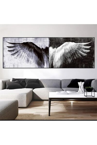 Şehzat Siyah Beyaz Kanat 2-kanvas Tablo Salon Oturma Yatak Odası Ofis Antre C...