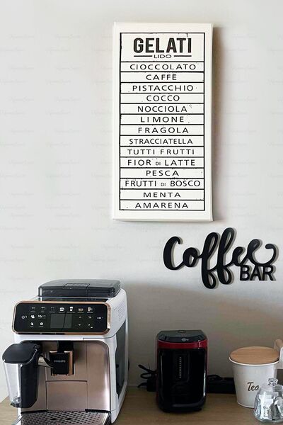 Şehzat 50x20cm Tek Parça Beyaz Gelati Tablosu Caffe Gelati Mutfak Tablosu Kah...