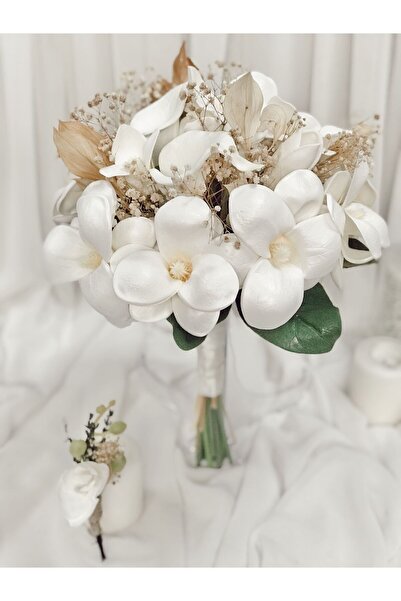 Paparti Manolya Zambak Lale Gelin Buketi Aranjman Tasarım Gelin Çiçeği Cipso