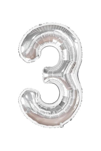 Paparti Number 3 Silver Foil Balloon 76cm 34" Helium Suitable Party Balloon