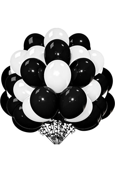 Paparti 50 Adet Siyah ve Beyaz Balon Seti + 5 Metre Balon Zinciri