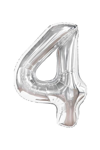 Paparti Number 4 Silver Foil Balloon 76cm 34" Helium Suitable Party Balloon