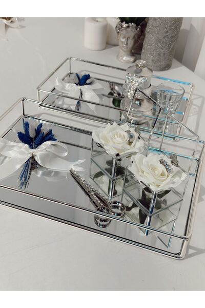 Paparti Set de tăvi de logodnă cuvânt de argint dreptunghiular Set de căni de cafea pentru mire