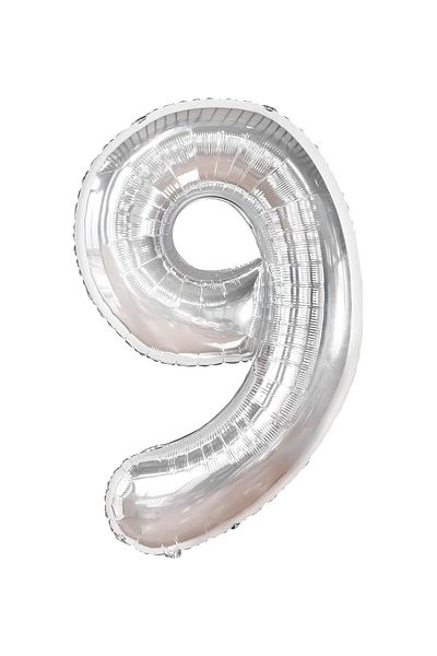 Paparti Number 9 Silver Foil Balloon 76cm 34" Helium Suitable Party Balloon