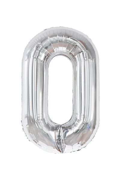 Paparti Number 0 Silver Foil Balloon 76cm 34" Helium Suitable Party Balloon