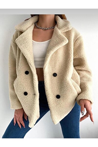 nathia outdoors Kadın 4 Düğmeli Astarsız Peluş Mont Hırka Kaban