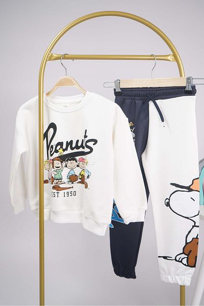MİNİKO KİDS New Season Peanust Snoopy Model - Crew Neck Cotton Tracksuit Set
