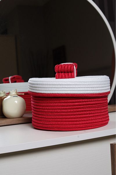 ModaCardin 20X20 Jute Wicker Round Organizer - Basket with Lid