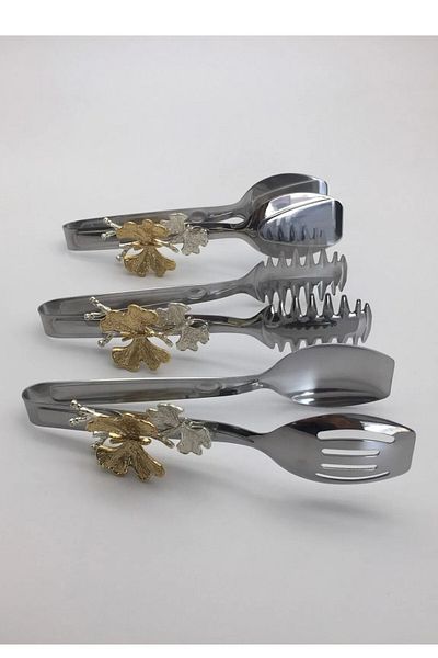 AFİLİ CONSEPT Silver Metal Butterfly Pattern Salad, Pasta and Cake - Set of 3