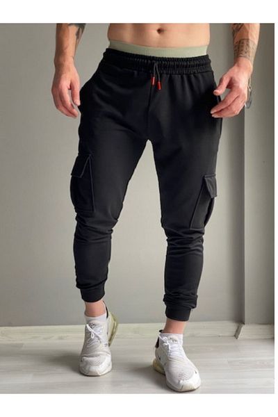 DEEPSENCE Μαύρο Jogger Sweatpants - Cargo Pocket, Lycra Ανδρικό