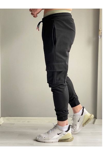 DEEPSENCE Μαύρο Jogger Sweatpants - Cargo Pocket, Lycra Ανδρικό