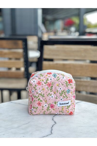 Batekso Geantă de machiaj cu model floral alb pudră - dimensiune mică