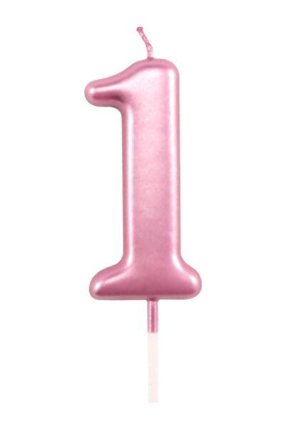Bkmc 1 YAŞ PARLAK PEMBE ŞIK MUM 12 CM