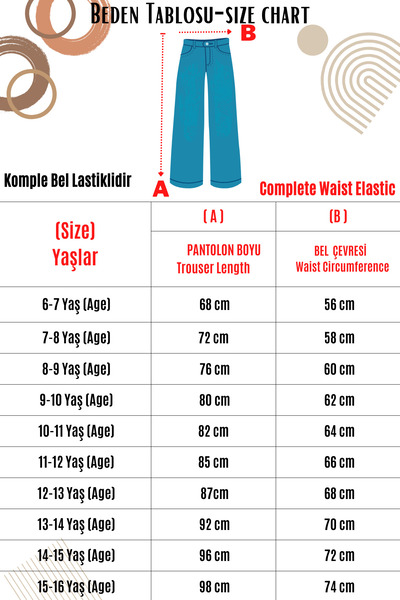 Joui Co Kız Çocuk Wide Leg %100 Pamuk Bel Lastikli Kot Pantolon