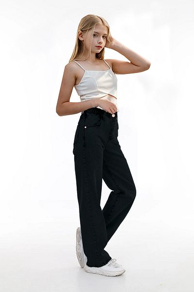 Joui Co Girl's - Wide Leg 100% Cotton Elastic Waist Jeans