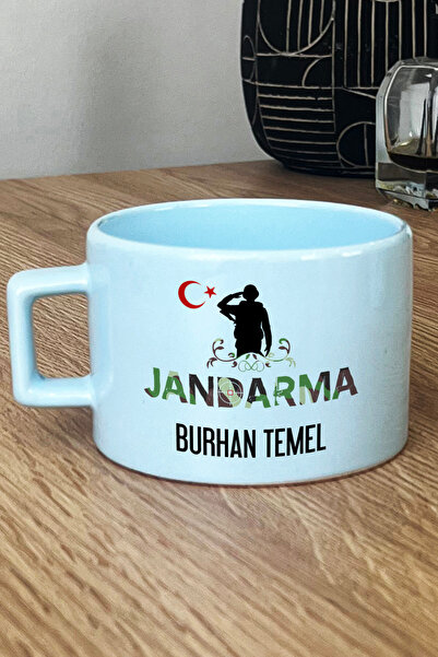 Hedizu Kişiye Özel Jandarma Asker Pastel Fincan Mavi Jandarmalar Günü Hediyesi