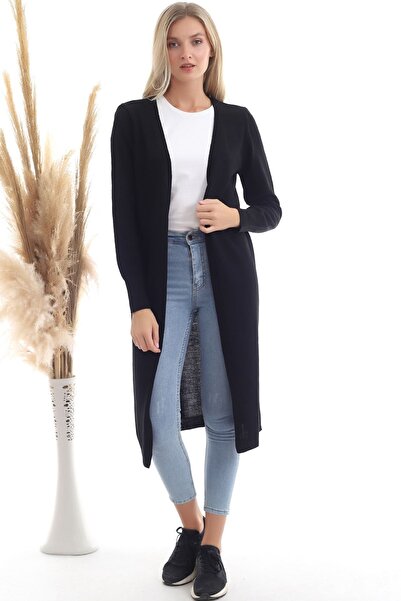 Devinka Kadın Siyah Mevsimlik Uzun Triko Hırka