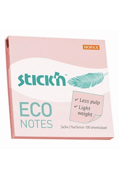 Hopax Eco Pastel Pink - 100 Yp 76x76 Stickn Adhesive Note Paper 12 Pack He21746
