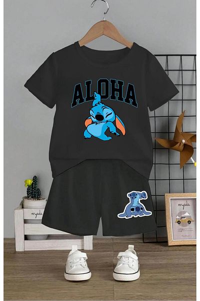 Massgai Set tricou și pantaloni scurți pentru copii cu imprimeu Stitch Kids - 100% bumbac