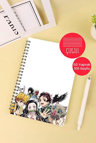 Anime Marketi A5 Spiral School Notebook with Demon Slayer Design 50 Sheets 100 Pages - Striped