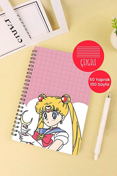 Anime Marketi دفتر مدرسي بتصميم Moon Warrior مقاس A5، 50 ورقة، 100 صفحة - مسطر