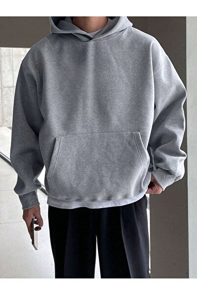 NAKRUF Γκρι ανδρικό φούτερ με κουκούλα Oversize